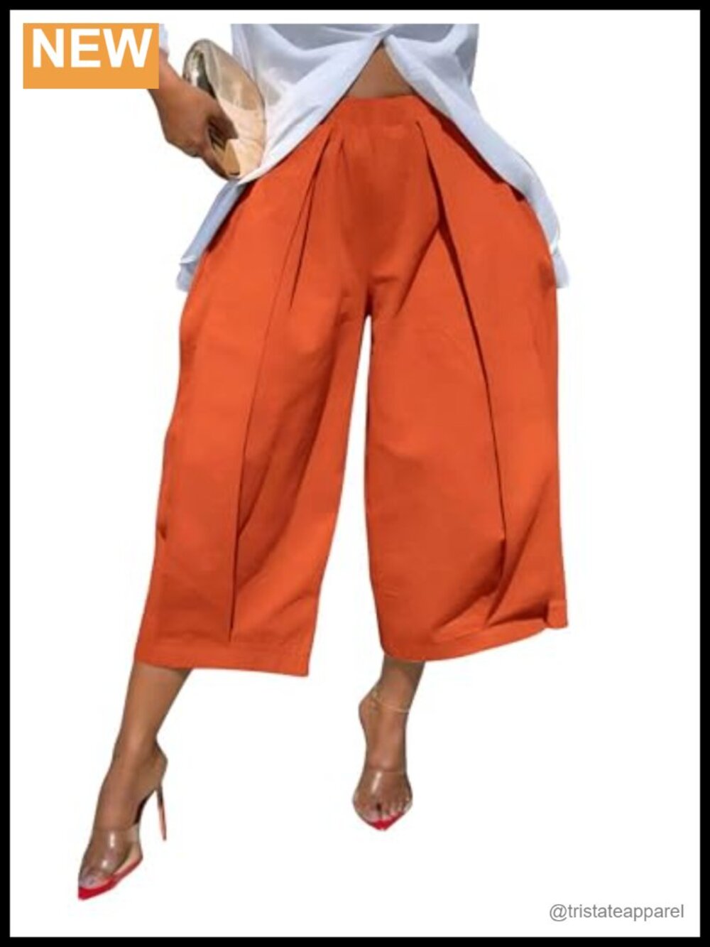 High Waisted Wide Leg Cropped Pants Pleated Palazzo Trousers with Pockets